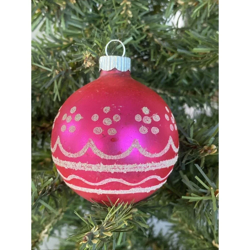 Vintage Christmas Shiny Brite Glass Ornament Pink Ball Mica Candle Design